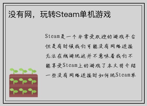 没有网，玩转Steam单机游戏