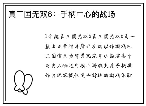 真三国无双6：手柄中心的战场